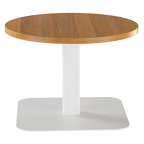 ONE Round 600mm Reception Coffee Table Light Walnut With White Square Base