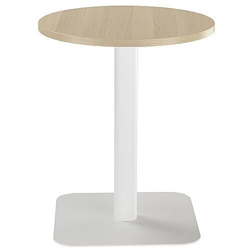 ONE Circular Cafe & Bistro Table Grey Oak With White Square Base W600xD600xH725mm