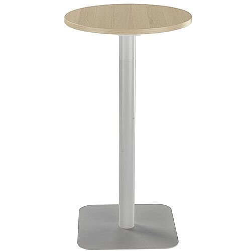 ONE Circular 600mm High Cafe &Bistro Table Grey Oak With Silver Base ONE Circular 600mm High Cafe &Bistro Table Grey Oak With Silver Base