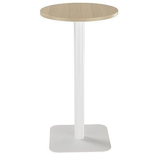 ONE Circular 600mm High Cafe &Bistro Table Grey Oak With White Base ONE Circular 600mm High Cafe &Bistro Table Grey Oak With White Base