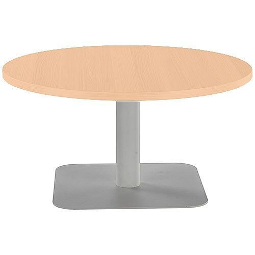 ONE Round 800mm Reception Coffee Table Beech With Silver Square Base