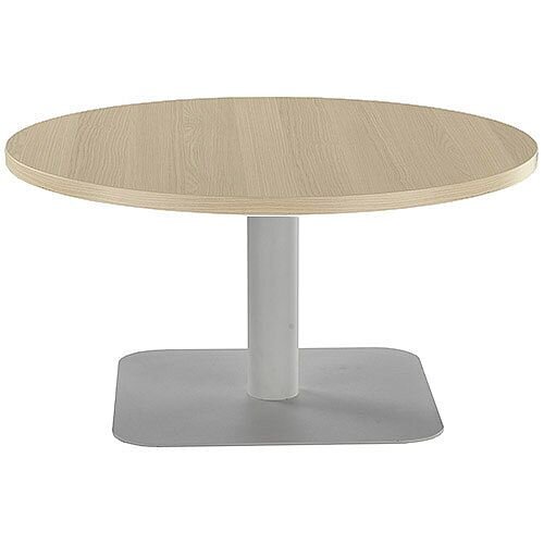 ONE Round 800mm Reception Coffee Table Grey Oak With Silver Base ONE Round 800mm Reception Coffee Table Grey Oak With Silver Base