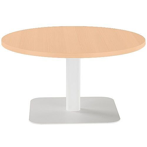 ONE Round 800mm Reception Coffee Table Beech With White Square Base ONE Round 800mm Reception Coffee Table Beech With White Square Base