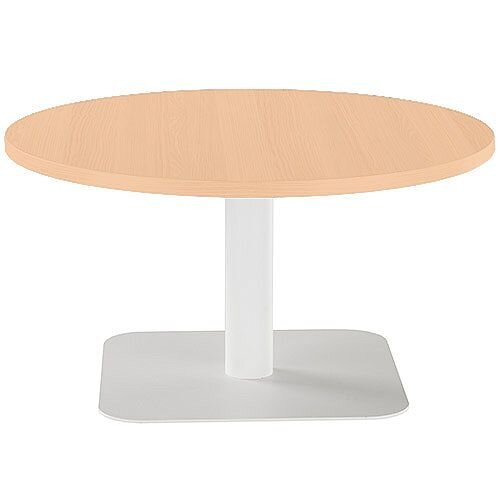 ONE Round 800mm Reception Coffee Table Beech With White Square Base