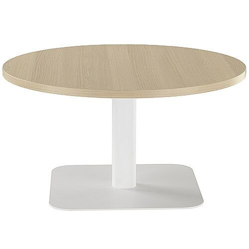 ONE Round 800mm Reception Coffee Table Grey Oak With White Square Base