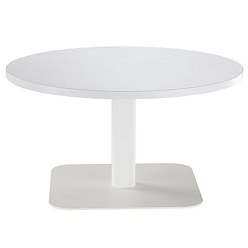 ONE Round 800mm Reception Coffee Table White With White Square Base