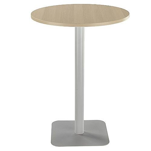 ONE Circular 800mm High Cafe &Bistro Table Grey Oak With Silver Base ONE Circular 800mm High Cafe &Bistro Table Grey Oak With Silver Base