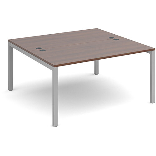 Connex back to back desks 1400mm x 1600mm - silver frame, walnut top Connex back to back desks 1400mm x 1600mm - silver frame, walnut top