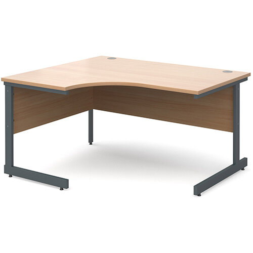 Contract 25 left hand ergonomic desk 1400mm - graphite cantilever frame, beech top Contract 25 left hand ergonomic desk 1400mm - graphite cantilever frame, beech top