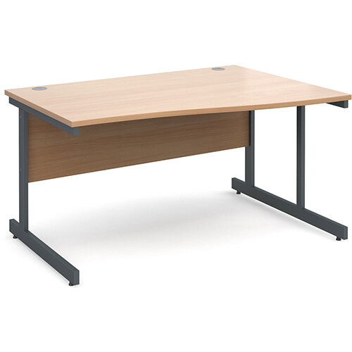 Contract 25 right hand wave desk 1400mm - graphite cantilever frame, beech top Contract 25 right hand wave desk 1400mm - graphite cantilever frame, beech top