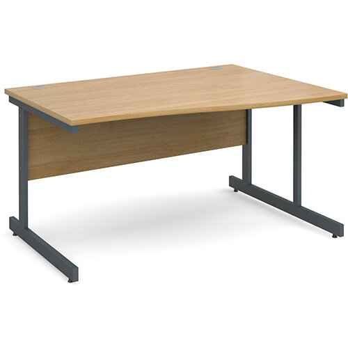 Contract 25 right hand wave desk 1400mm - graphite cantilever frame, oak top Contract 25 right hand wave desk 1400mm - graphite cantilever frame, oak top