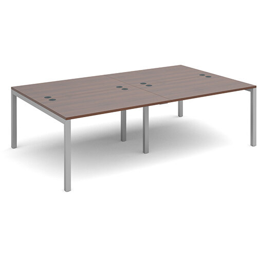 Connex double back to back desks 2400mm x 1600mm - silver frame, walnut top Connex double back to back desks 2400mm x 1600mm - silver frame, walnut top