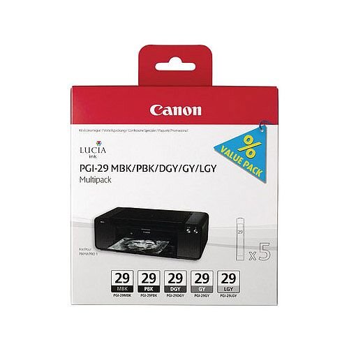 Canon PGI-29 Matte/Photo Black/Dark Grey/Grey/Light Grey/Chroma Optimiser Inkjet Cartridges 4868B018 Canon PGI-29 Matte/Photo Black/Dark Grey/Grey/Light Grey/Chroma Optimiser Inkjet Cartridges 4868B018