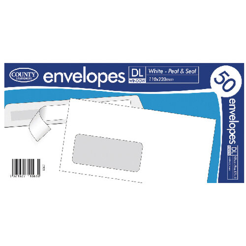 County Stationery DL White Window Peel and Seal Envelopes Pack of 1000 C505 County Stationery DL White Window Peel and Seal Envelopes Pack of 1000 C505