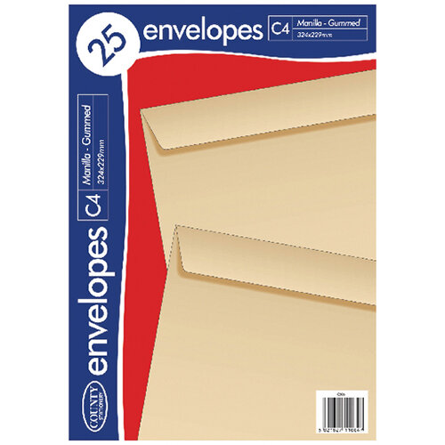 County Stationery C4 Manilla Gummed Envelopes Pack of 500 C506 County Stationery C4 Manilla Gummed Envelopes Pack of 500 C506