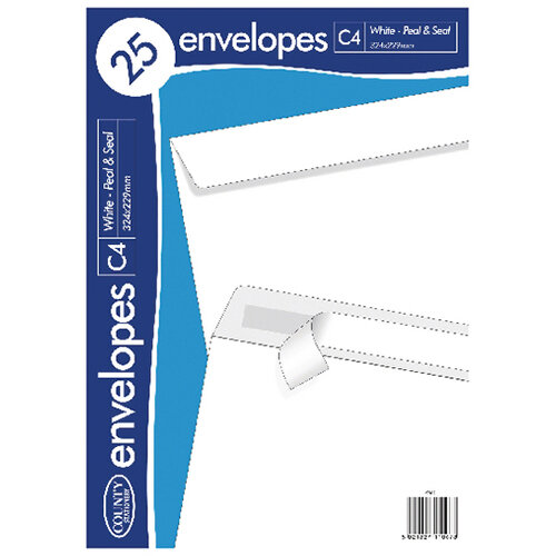 County Stationery C4 25 White Peal and Seal Envelopes 25 Pack of 20 C509 County Stationery C4 25 White Peal and Seal Envelopes 25 Pack of 20 C509