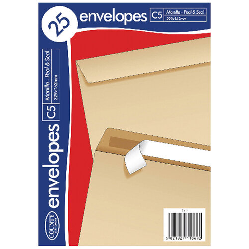 County Stationery C5 25 Manilla Peal and Seal Envelopes Pack of 20 C511 County Stationery C5 25 Manilla Peal and Seal Envelopes Pack of 20 C511