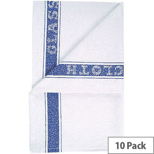 Cotton Glass Cloth Tea Towel 200x300mm White & Blue Pack of 10 TM203010P