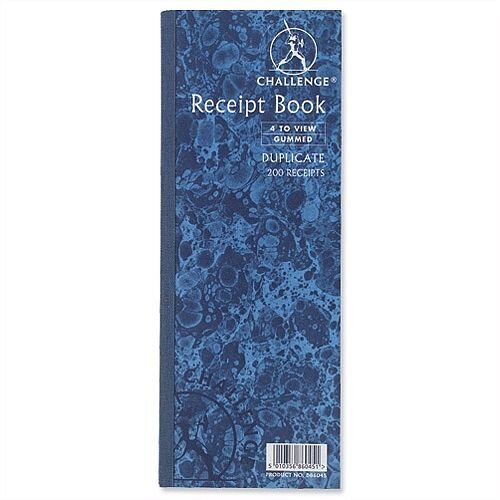 Challenge Receipt Book Gummed Sheets with Carbon 4 to View 200 Receipts 241x92mm D86045 Pack 10