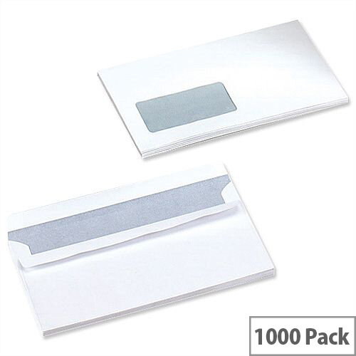 5 Star Office White DL Window Envelopes Self Seal Wallet 90gsm Pack of 1000