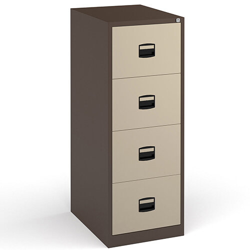 Steel 4 drawer contract filing cabinet 1321mm high - coffee/cream Steel 4 drawer contract filing cabinet 1321mm high - coffee/cream