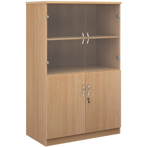 Deluxe combination unit with glass upper doors 1600mm high with 3 shelves - beech