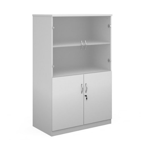 Deluxe Combination Unit With Glass Upper Doors 1600Mm High With 3 Shelves - White Deluxe Combination Unit With Glass Upper Doors 1600Mm High With 3 Shelves - White
