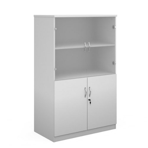 Deluxe Combination Unit With Glass Upper Doors 1600Mm High With 3 Shelves - White