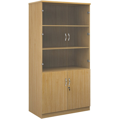 Deluxe combination unit with glass upper doors 2000mm high with 4 shelves - oak Deluxe combination unit with glass upper doors 2000mm high with 4 shelves - oak