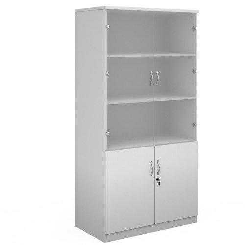 Deluxe Combination Unit With Glass Upper Doors 2000Mm High With 4 Shelves - White Deluxe Combination Unit With Glass Upper Doors 2000Mm High With 4 Shelves - White