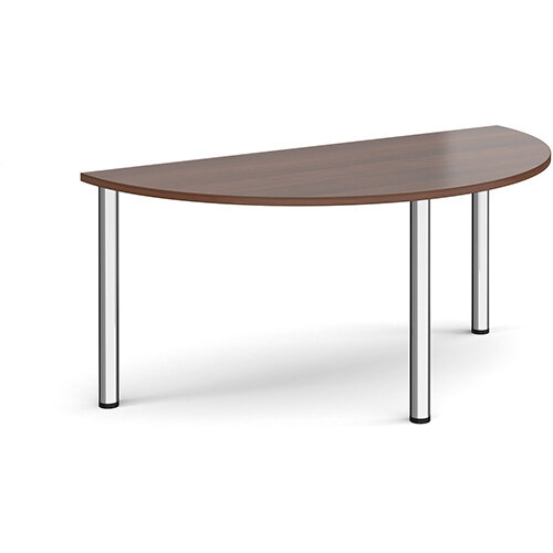Semi circular chrome radial leg meeting table 1600mm x 800mm - walnut Semi circular chrome radial leg meeting table 1600mm x 800mm - walnut
