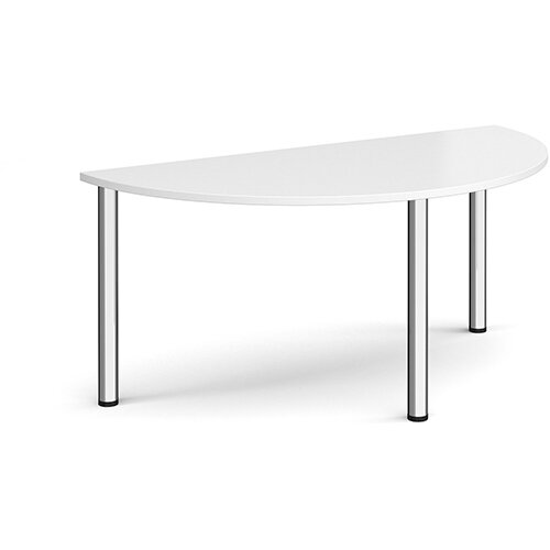 Semi circular chrome radial leg meeting table 1600mm x 800mm - white Semi circular chrome radial leg meeting table 1600mm x 800mm - white