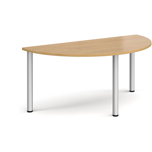 Semi circular silver radial leg meeting table 1600mm x 800mm - oak Semi circular silver radial leg meeting table 1600mm x 800mm - oak