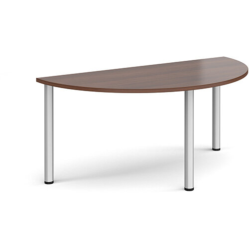 Semi circular silver radial leg meeting table 1600mm x 800mm - walnut Semi circular silver radial leg meeting table 1600mm x 800mm - walnut