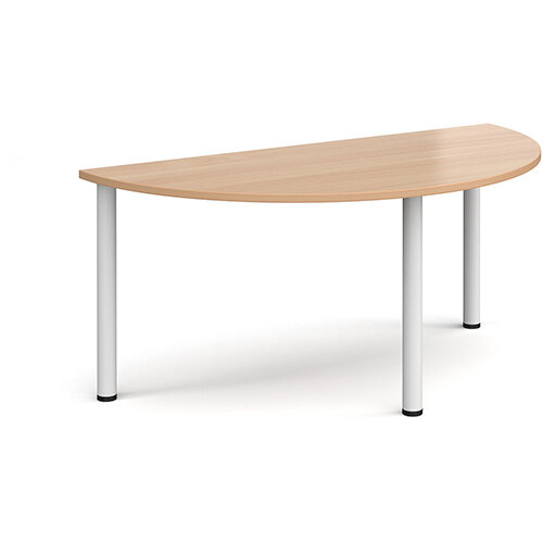 Semi circular white radial leg meeting table 1600mm x 800mm - beech Semi circular white radial leg meeting table 1600mm x 800mm - beech