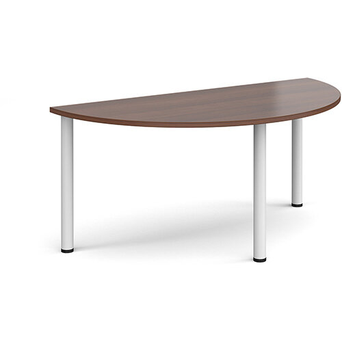 Semi circular white radial leg meeting table 1600mm x 800mm - walnut Semi circular white radial leg meeting table 1600mm x 800mm - walnut