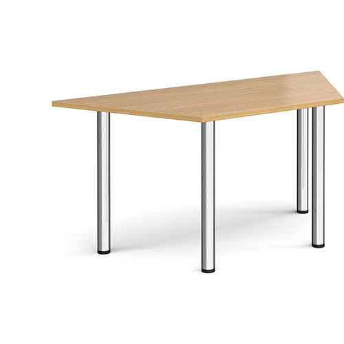 Trapezoidal chrome radial leg meeting table 1600mm x 800mm - oak Trapezoidal chrome radial leg meeting table 1600mm x 800mm - oak