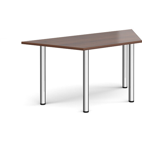 Trapezoidal chrome radial leg meeting table 1600mm x 800mm - walnut Trapezoidal chrome radial leg meeting table 1600mm x 800mm - walnut