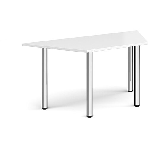 Trapezoidal chrome radial leg meeting table 1600mm x 800mm - white Trapezoidal chrome radial leg meeting table 1600mm x 800mm - white