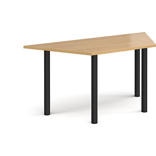 Trapezoidal black radial leg meeting table 1600mm x 800mm - oak Trapezoidal black radial leg meeting table 1600mm x 800mm - oak