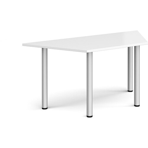 Trapezoidal silver radial leg meeting table 1600mm x 800mm - white Trapezoidal silver radial leg meeting table 1600mm x 800mm - white