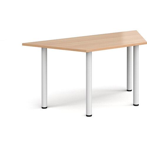 Trapezoidal white radial leg meeting table 1600mm x 800mm - beech Trapezoidal white radial leg meeting table 1600mm x 800mm - beech