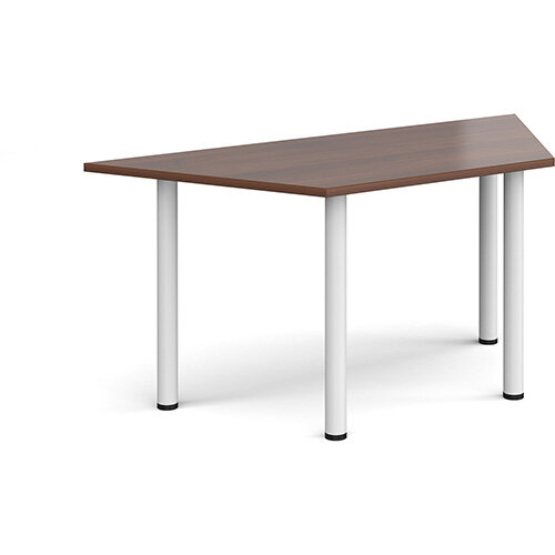 Trapezoidal white radial leg meeting table 1600mm x 800mm - walnut Trapezoidal white radial leg meeting table 1600mm x 800mm - walnut