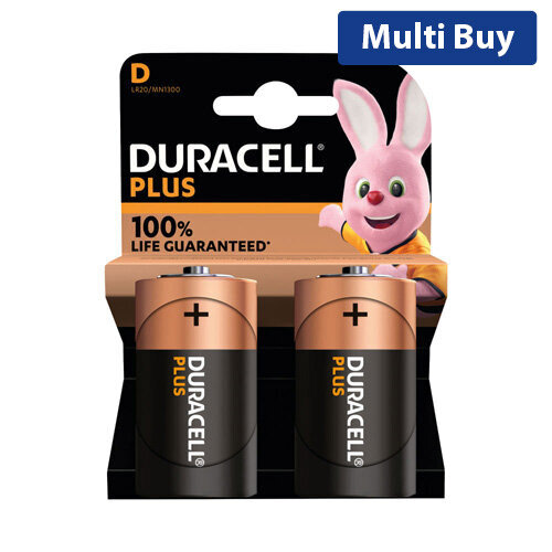 Duracell Plus D Alkaline Batteries - 2-Pack, Long-Lasting Power