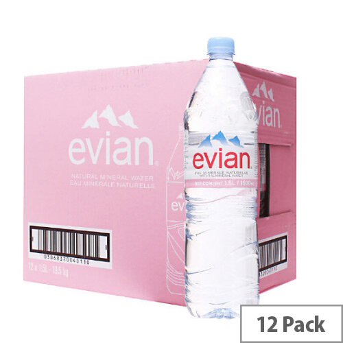 Evian Natural Mineral Still Bottled Water 1.5 Litre Bottle Pack 12