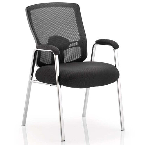 Portland Boardroom & Visitor Straight Leg Chair Black Fabric Black Mesh Back With Arms