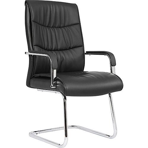 Carter Black Luxury Faux Leather Cantilever Boardroom & Visitor Chair With Arms