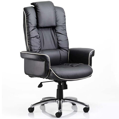 Chelsea Executive High Back Heavy Duty Office Chair Black Bonded Leather With Static Arms Wide Seat & Height Adjustable Headrest - Weight Tolerance Up to 150kg 