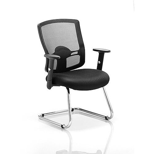 Portland Boardroom & Visitor Cantilever Chair Black Mesh With Arms