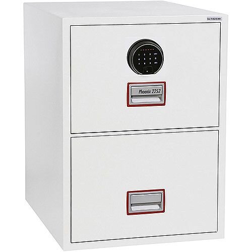 Phoenix World Class Vertical Fire File FS2252F 2 Drawer Filing Cabinet with Fingerprint Lock White